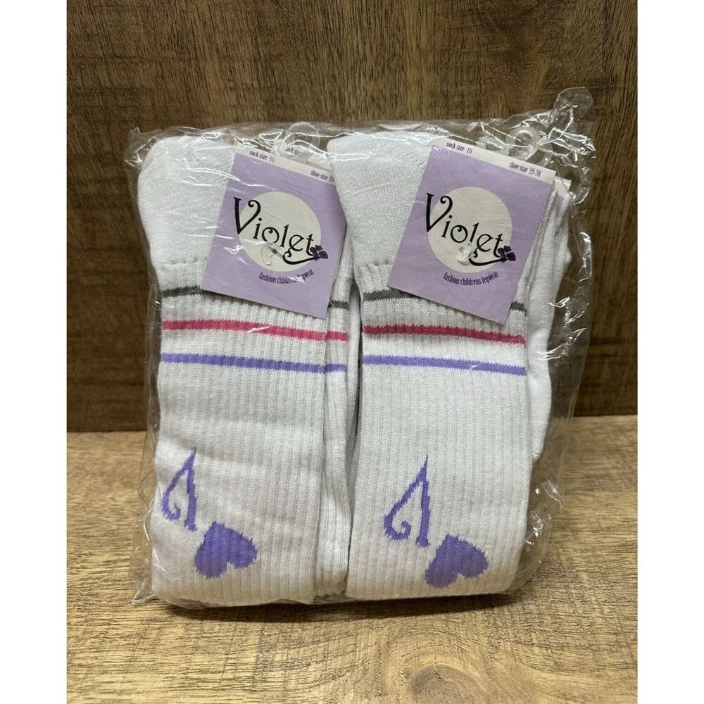 Violet Legwear girl's size 10 white tube striped socks new set 0f 6 pairs